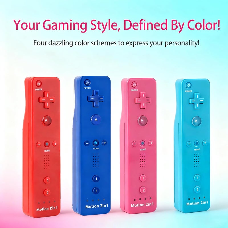 DTianSir 4Pack Wii Remote Controllers with Silicone Case & Wrist Strap, Wii Controllers Compatible for Wii U Consoles(Red+Light Blue+Pink+Blue) - Image 2